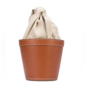 STAUD Brown Leather Linen Bucket Bag